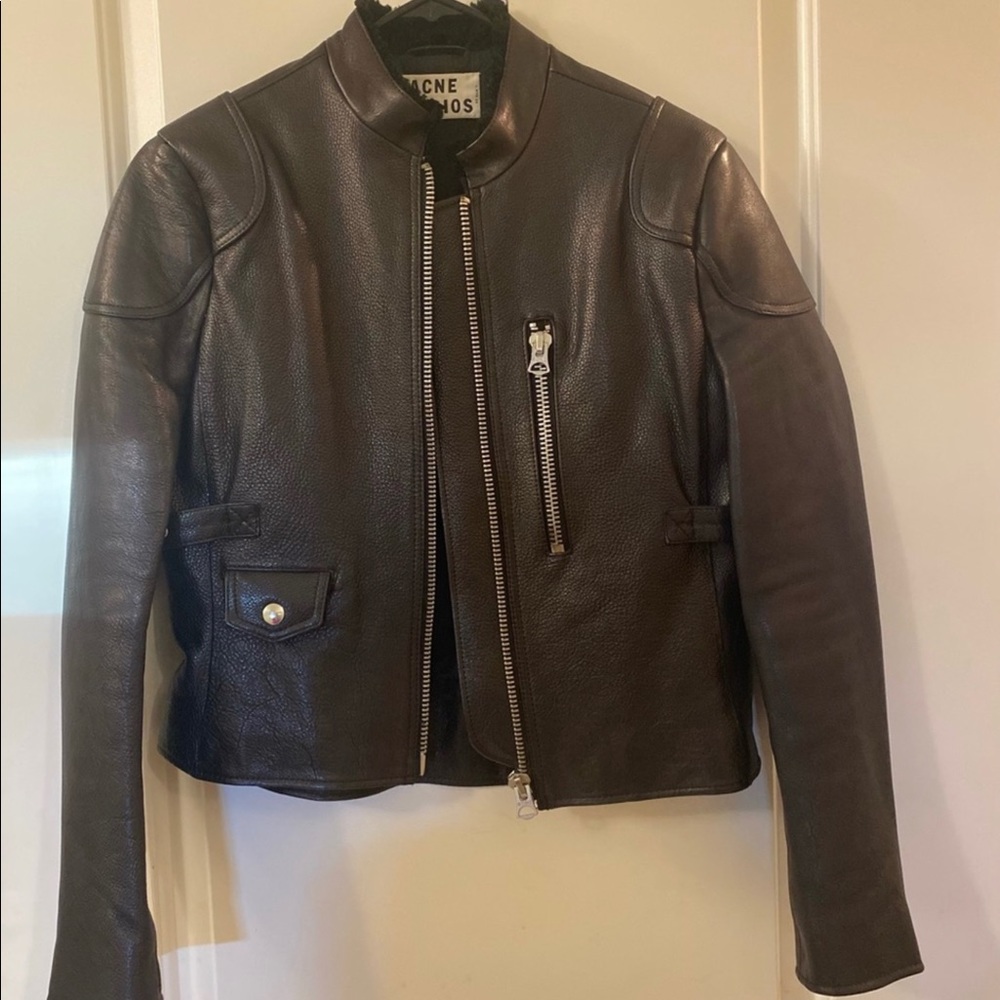 Acne Studios Black Leather Biker Jacket DE 36 or US 4